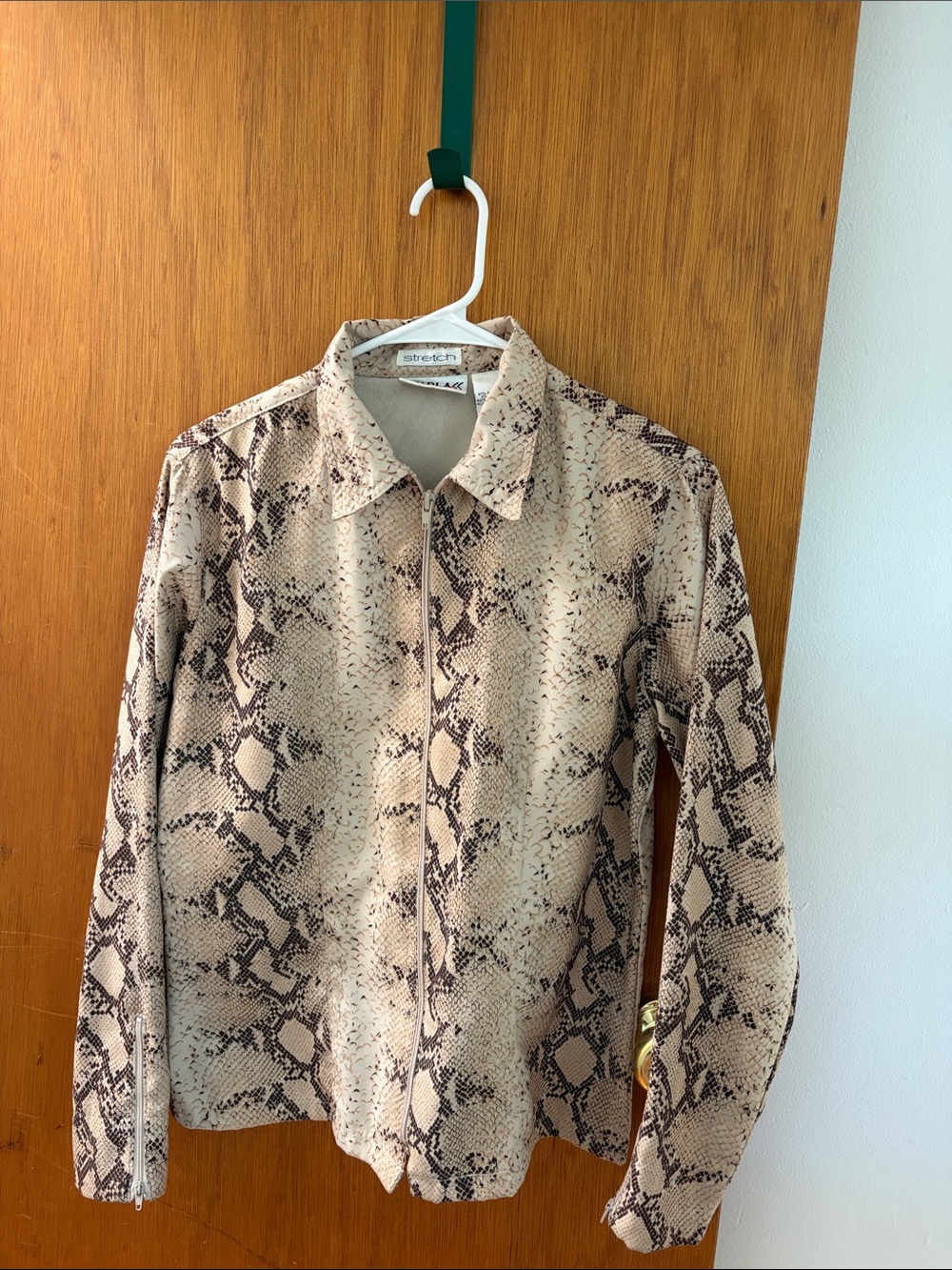 bill blass Beige & Brown Snakeskin-Print Zip Jacket